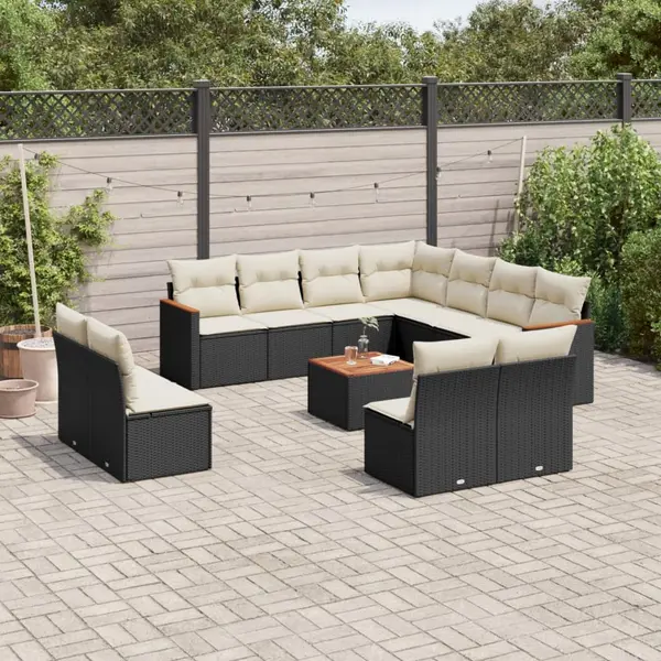 Gossi set canapele de gradina, 12 piese, cu perne, negru, poliratan