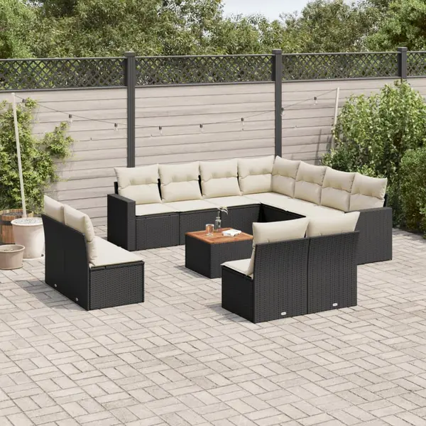 Gossi set canapele de gradina, 12 piese, cu perne, negru, poliratan