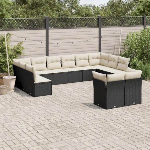 Gossi set canapele de gradina, 12 piese, cu perne, negru, poliratan