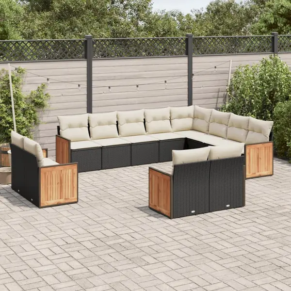 Gossi set canapele de gradina, 12 piese, cu perne, negru, poliratan