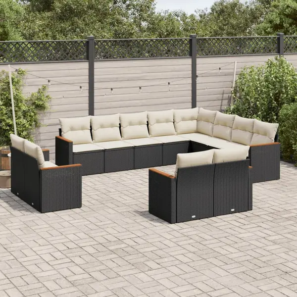 Gossi set canapele de gradina, 12 piese, cu perne, negru, poliratan