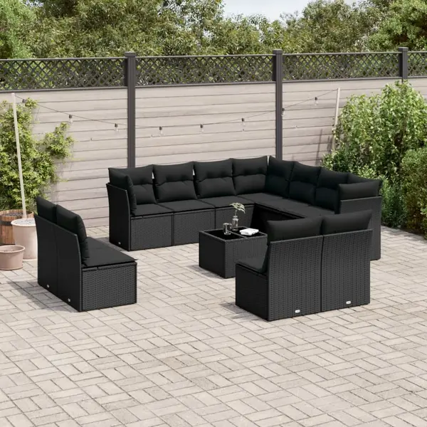 Gossi set canapele de gradina, 12 piese, cu perne, negru, poliratan