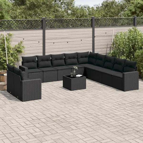 Gossi set canapele de gradina, 12 piese, cu perne, negru, poliratan