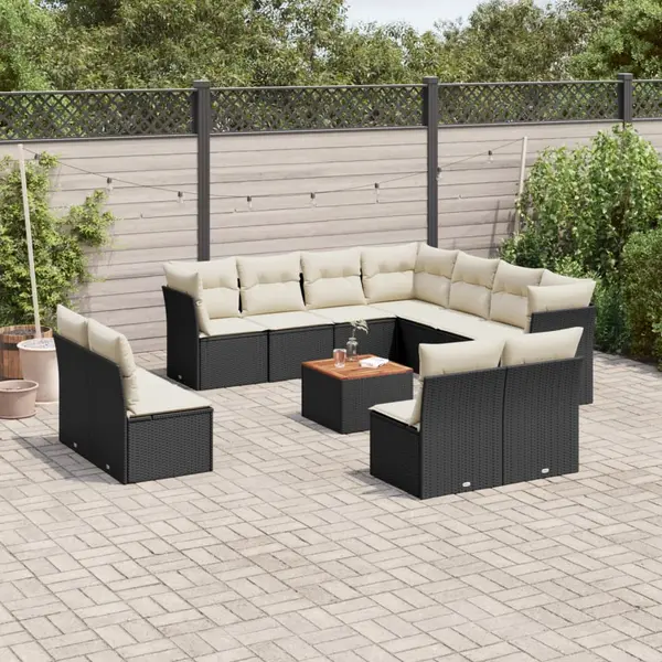 Gossi set canapele de gradina, 12 piese, cu perne, negru, poliratan