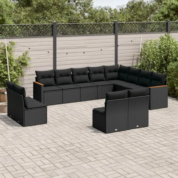 Gossi set canapele de gradina, 12 piese, cu perne, negru, poliratan