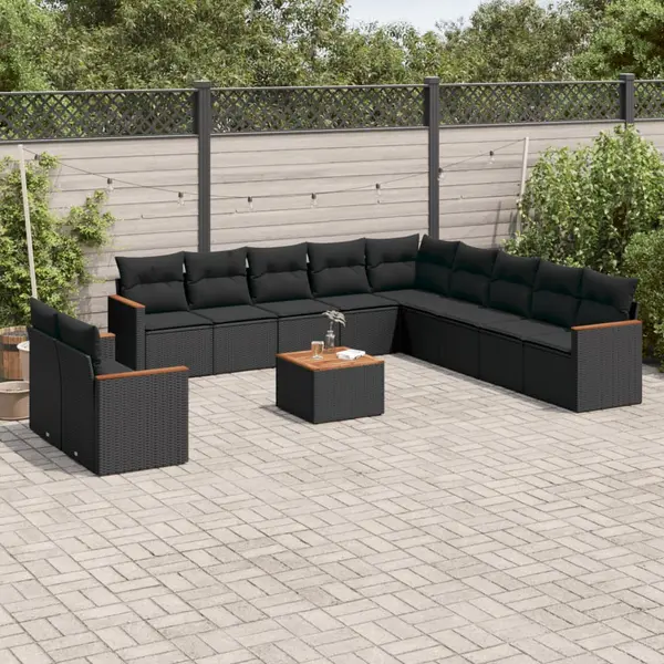 Gossi set canapele de gradina, 12 piese, cu perne, negru, poliratan