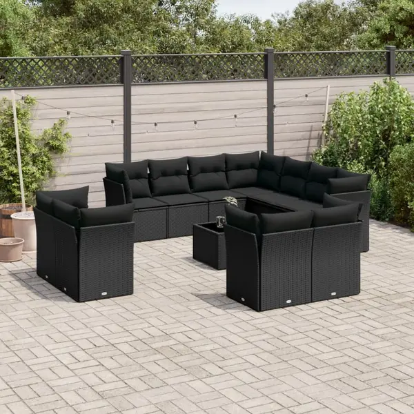 Gossi set canapele de gradina, 12 piese, cu perne, negru, poliratan