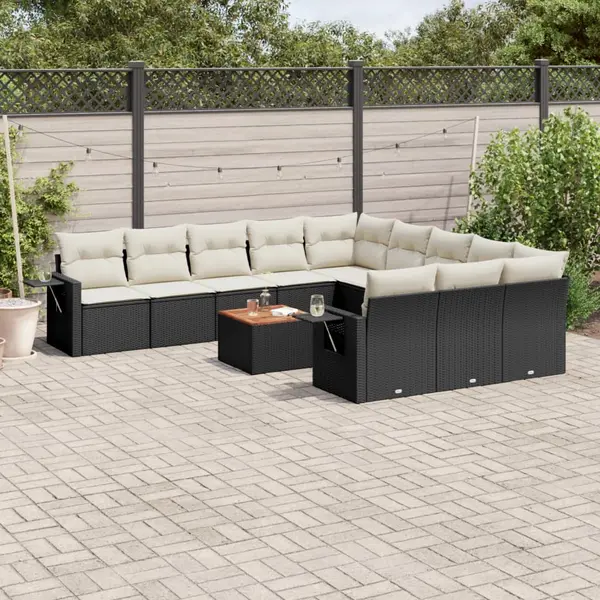 Gossi set canapele de gradina, 12 piese, cu perne, negru, poliratan