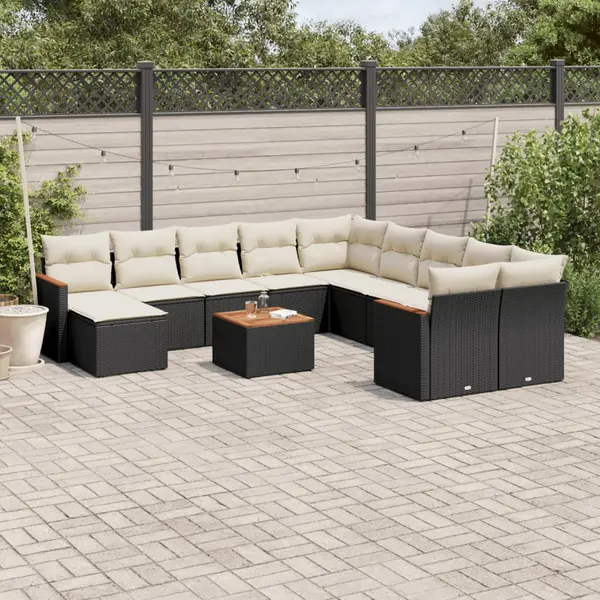 Gossi set canapele de gradina, 12 piese, cu perne, negru, poliratan