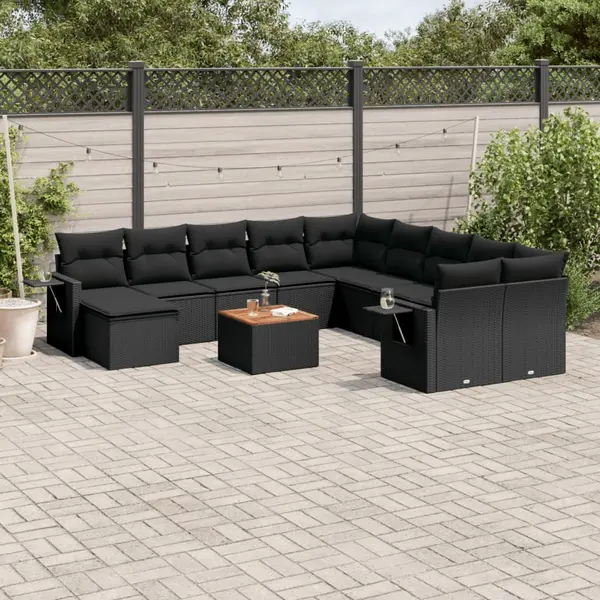Gossi set canapele de gradina, 12 piese, cu perne, negru, poliratan
