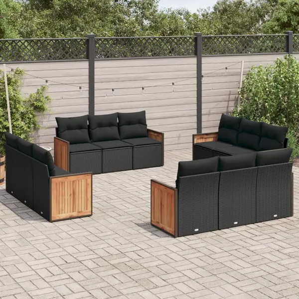 Gossi set canapele de gradina, 12 piese, cu perne, negru, poliratan