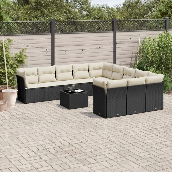 Gossi set canapele de gradina, 12 piese, cu perne, negru, poliratan