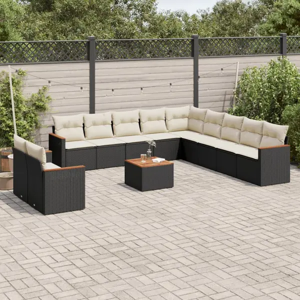 Gossi set canapele de gradina, 12 piese, cu perne, negru, poliratan