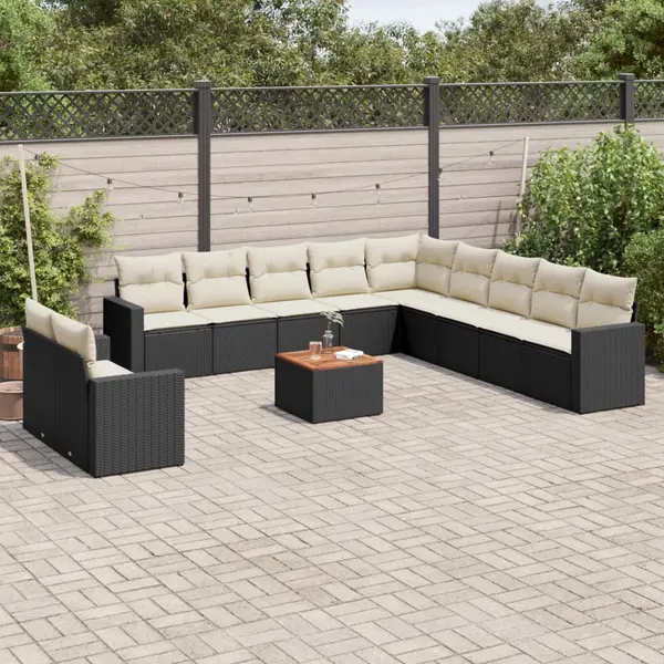 Gossi set canapele de gradina, 12 piese, cu perne, negru, poliratan