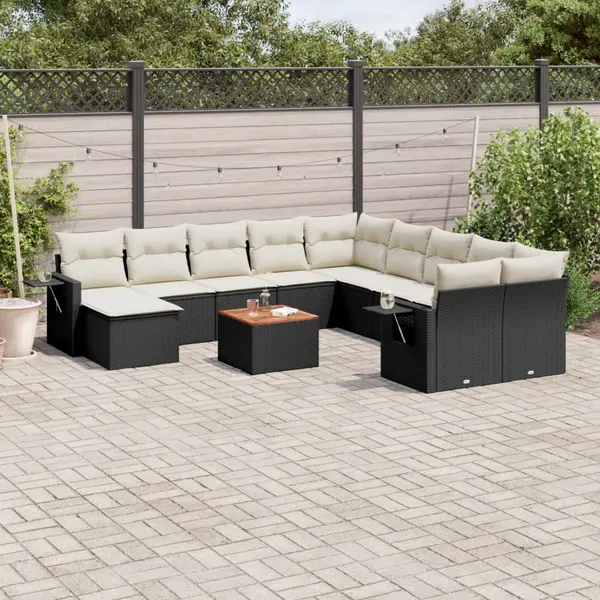 Gossi set canapele de gradina, 12 piese, cu perne, negru, poliratan