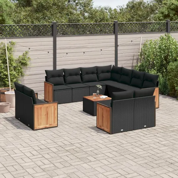 Gossi set canapele de gradina, 12 piese, cu perne, negru, poliratan