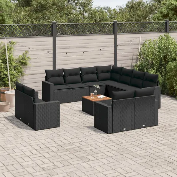 Gossi set canapele de gradina, 12 piese, cu perne, negru, poliratan