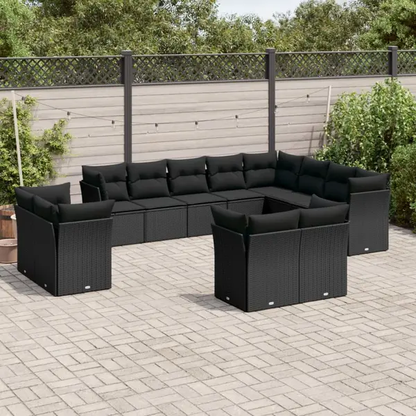 Gossi set canapele de gradina, 12 piese, cu perne, negru, poliratan