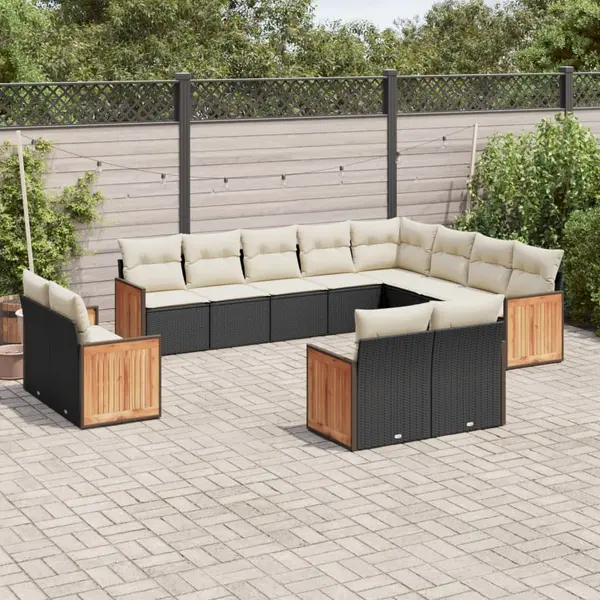 Gossi set canapele de gradina, 12 piese, cu perne, negru, poliratan