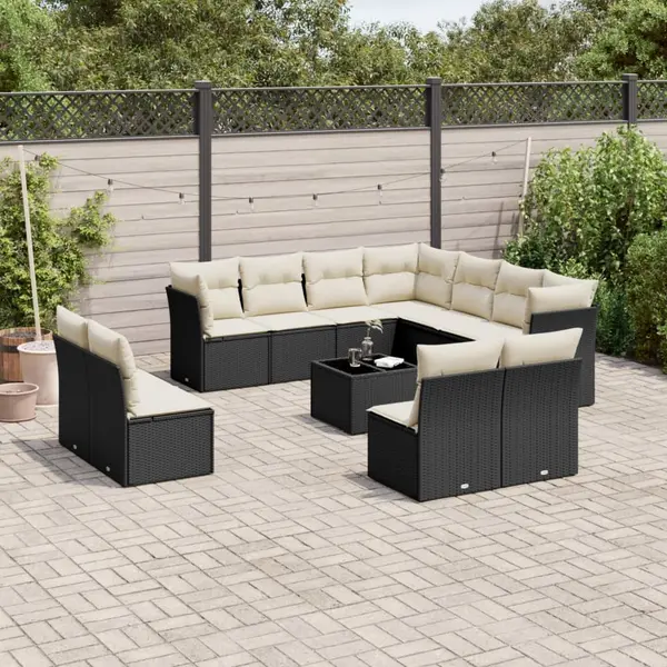 Gossi set canapele de gradina, 12 piese, cu perne, negru, poliratan