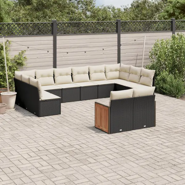 Gossi set canapele de gradina, 12 piese, cu perne, negru, poliratan