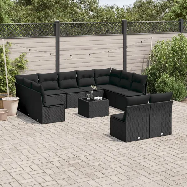 Gossi set canapele de gradina, 12 piese, cu perne, negru, poliratan