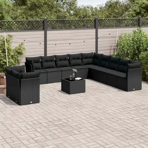 Gossi set canapele de gradina, 12 piese, cu perne, negru, poliratan