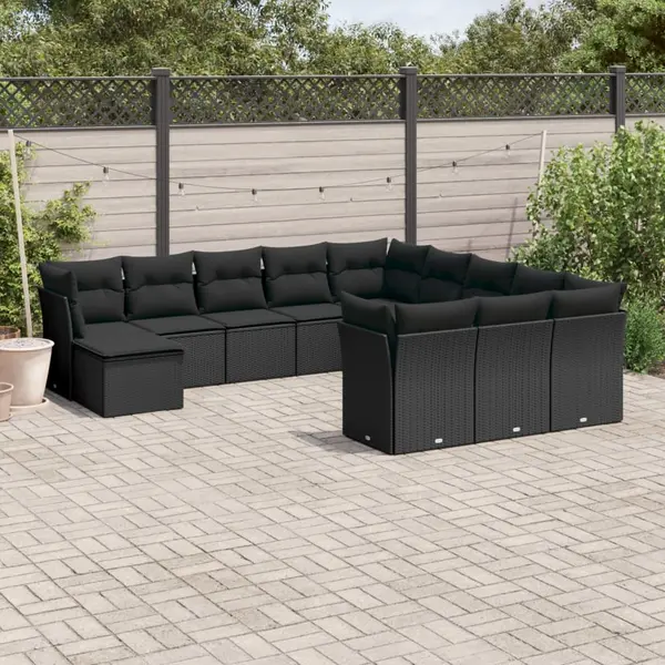 Gossi set canapele de gradina, 12 piese, cu perne, negru, poliratan