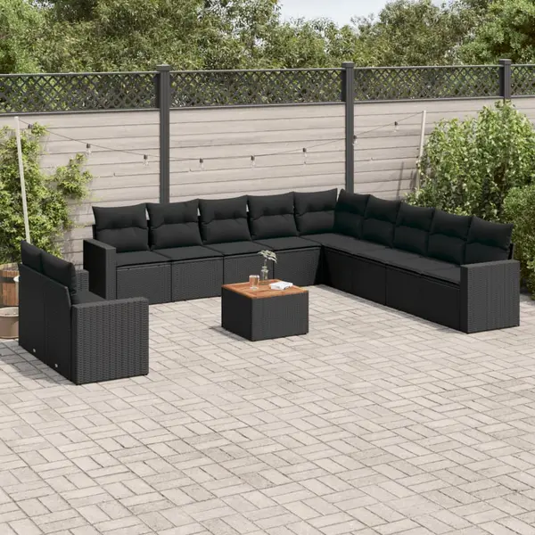 Gossi set canapele de gradina, 12 piese, cu perne, negru, poliratan