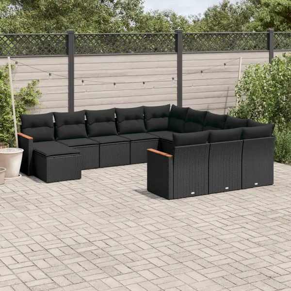 Gossi set canapele de gradina, 12 piese, cu perne, negru, poliratan