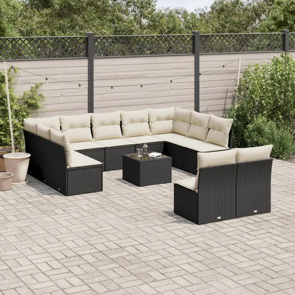 Gossi set canapele de gradina, 12 piese, cu perne, negru, poliratan