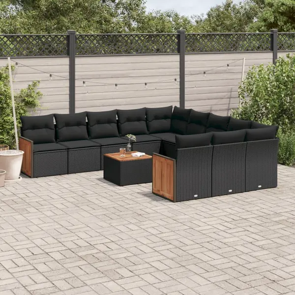 Gossi set canapele de gradina, 12 piese, cu perne, negru, poliratan