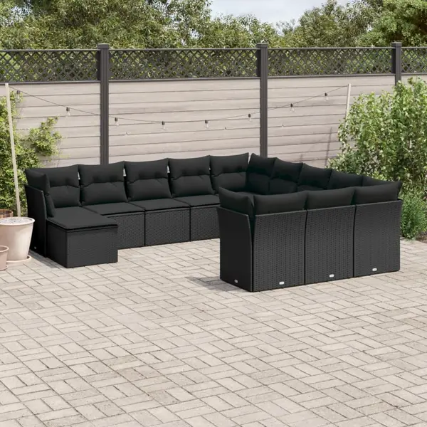 Gossi set canapele de gradina, 12 piese, cu perne, negru, poliratan