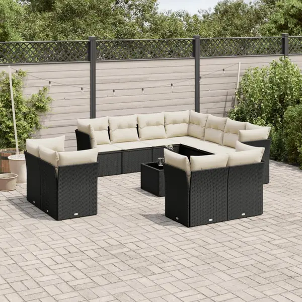 Gossi set canapele de gradina, 12 piese, cu perne, negru, poliratan