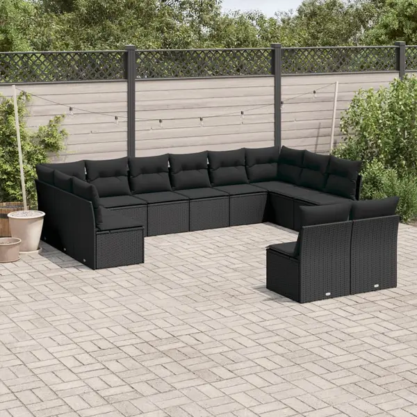 Gossi set canapele de gradina, 12 piese, cu perne, negru, poliratan