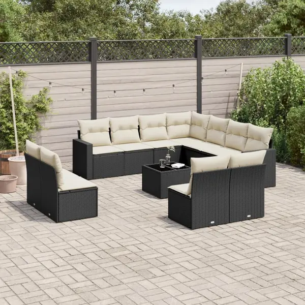 Gossi set canapele de gradina, 12 piese, cu perne, negru, poliratan