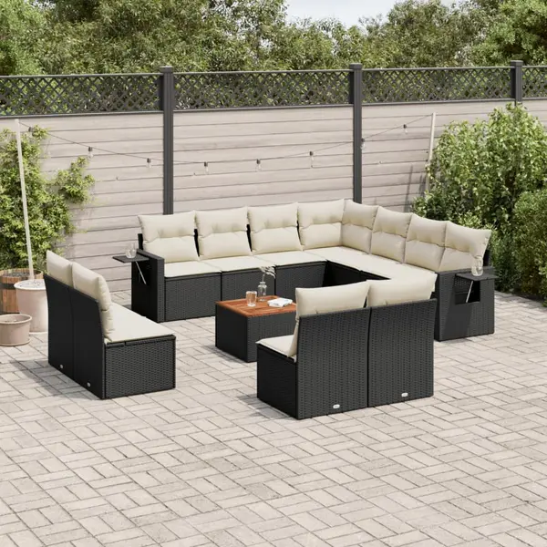 Gossi set canapele de gradina, 12 piese, cu perne, negru, poliratan