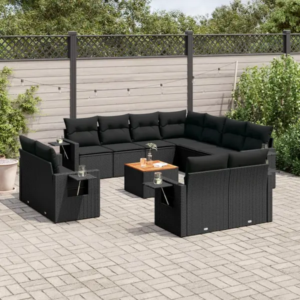 Gossi set canapele de gradina, 12 piese, cu perne, negru, poliratan