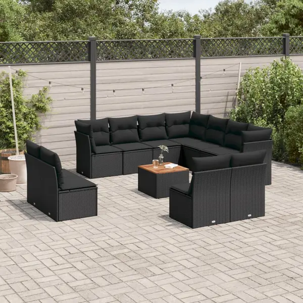 Gossi set canapele de gradina, 12 piese, cu perne, negru, poliratan
