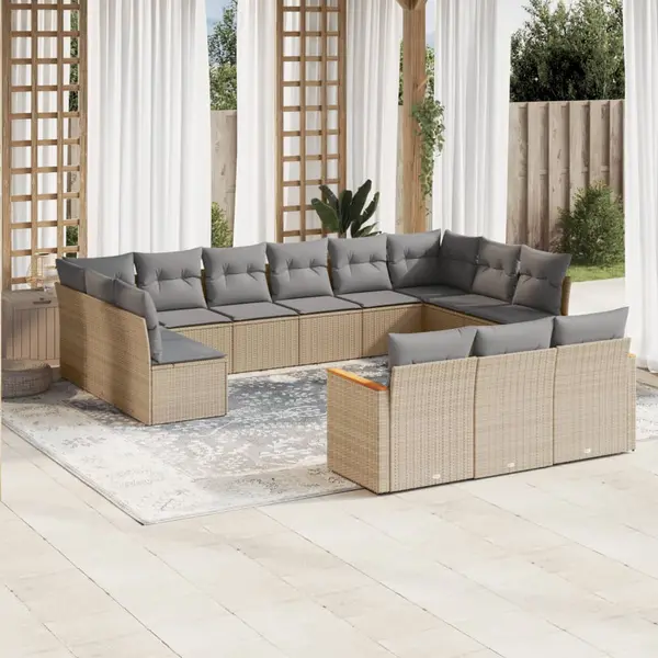 Gossi set canapele de gradina, 13 piese, cu perne, bej, poliratan