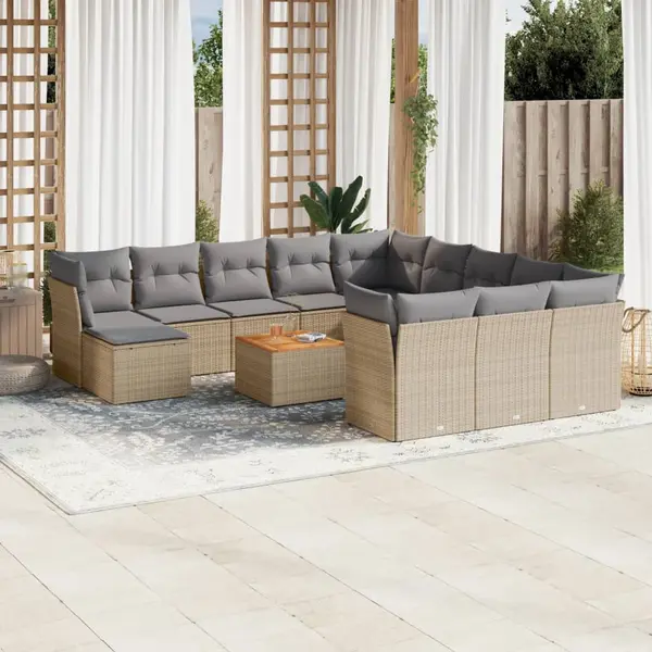 Gossi set canapele de gradina, 13 piese, cu perne, bej, poliratan