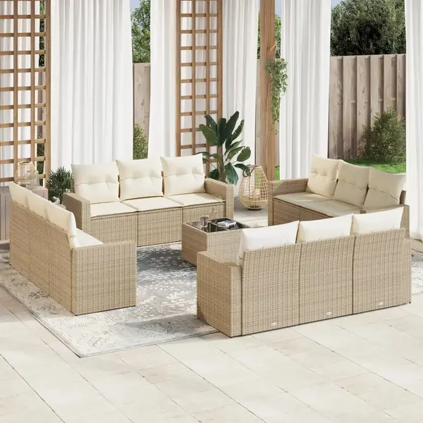 Gossi set canapele de gradina, 13 piese, cu perne, bej, poliratan