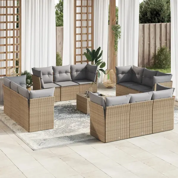 Gossi set canapele de gradina, 13 piese, cu perne, bej, poliratan