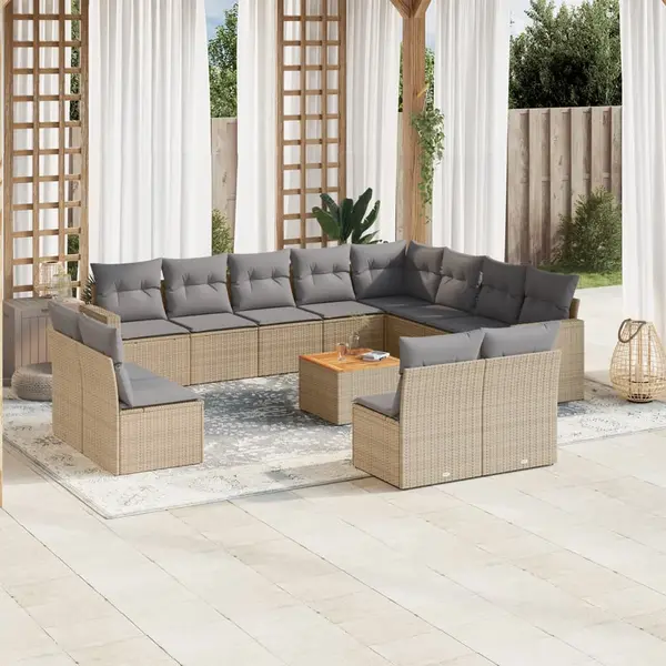Gossi set canapele de gradina, 13 piese, cu perne, bej, poliratan