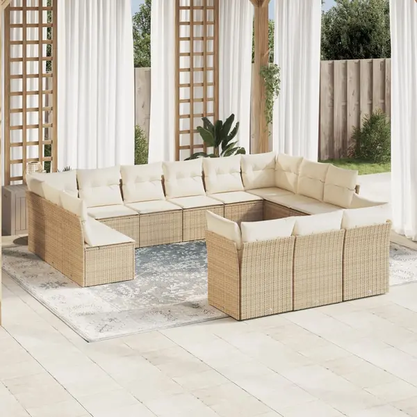 Gossi set canapele de gradina, 13 piese, cu perne, bej, poliratan