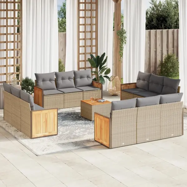 Gossi set canapele de gradina, 13 piese, cu perne, bej, poliratan