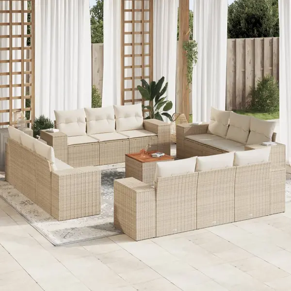 Gossi set canapele de gradina, 13 piese, cu perne, bej, poliratan
