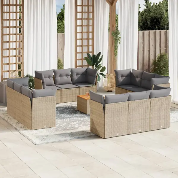 Gossi set canapele de gradina, 13 piese, cu perne, bej, poliratan