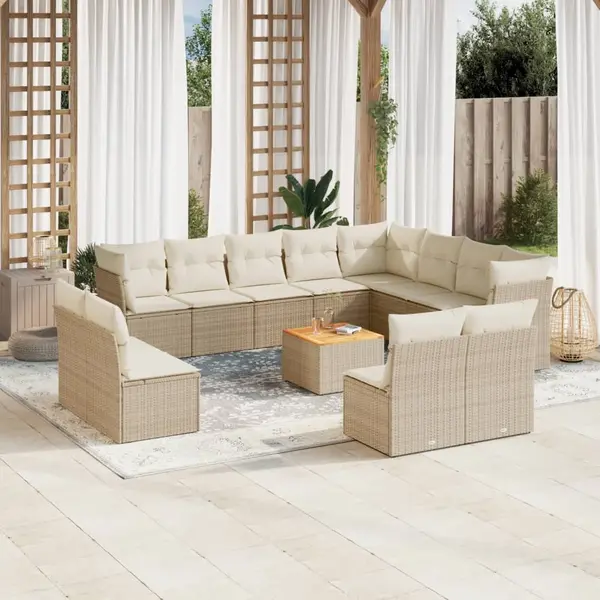 Gossi set canapele de gradina, 13 piese, cu perne, bej, poliratan