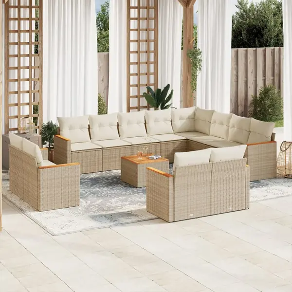 Gossi set canapele de gradina, 13 piese, cu perne, bej, poliratan